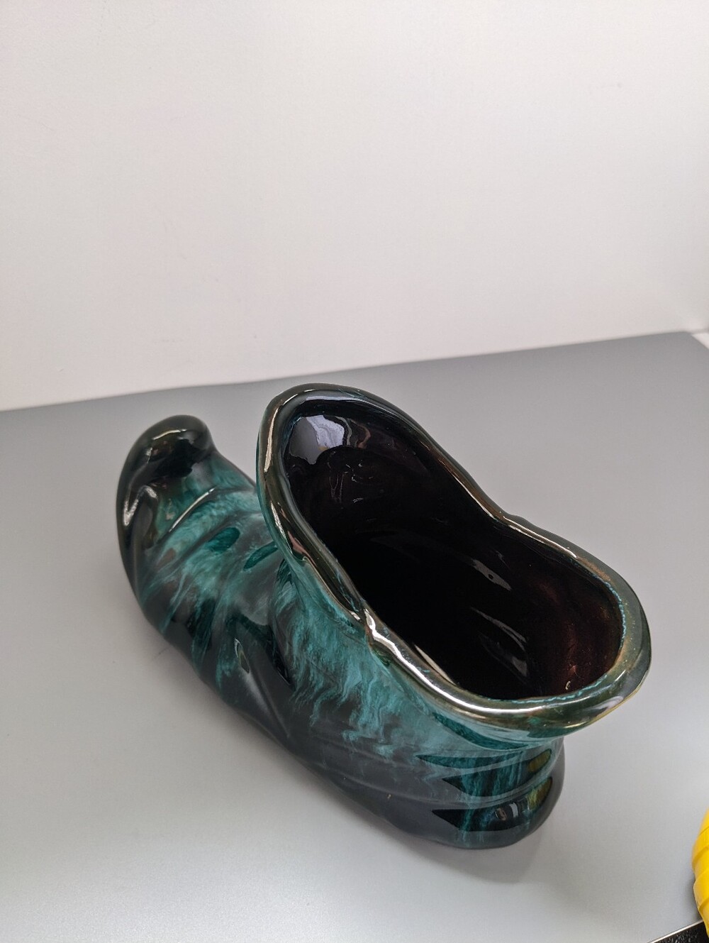 BMP Shoe Drip Glaze Ceramic Green Blue Vintage Canadian Pottery Vase - Picture 2 of 6